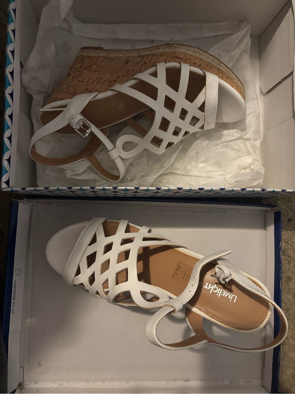 Limelight White Strappy Cork Wedge Sandals 7.5